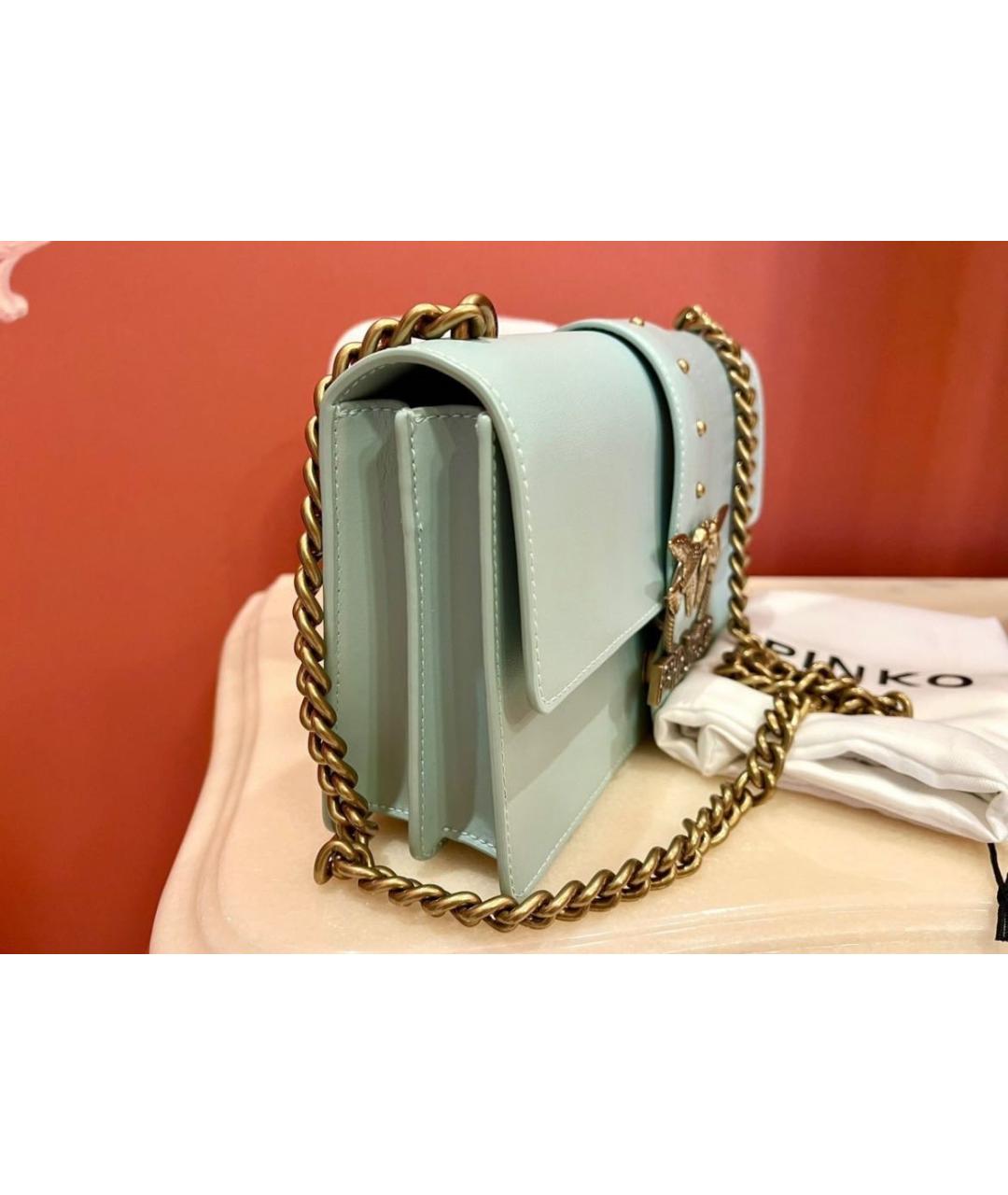 PINKO Бирюзовая кожаная сумка через плечо, фото 3