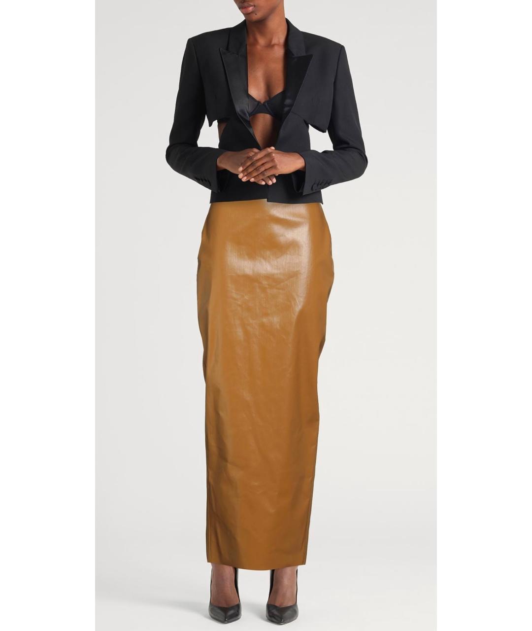 RICK OWENS Коричневая хлопковая юбка миди, фото 2