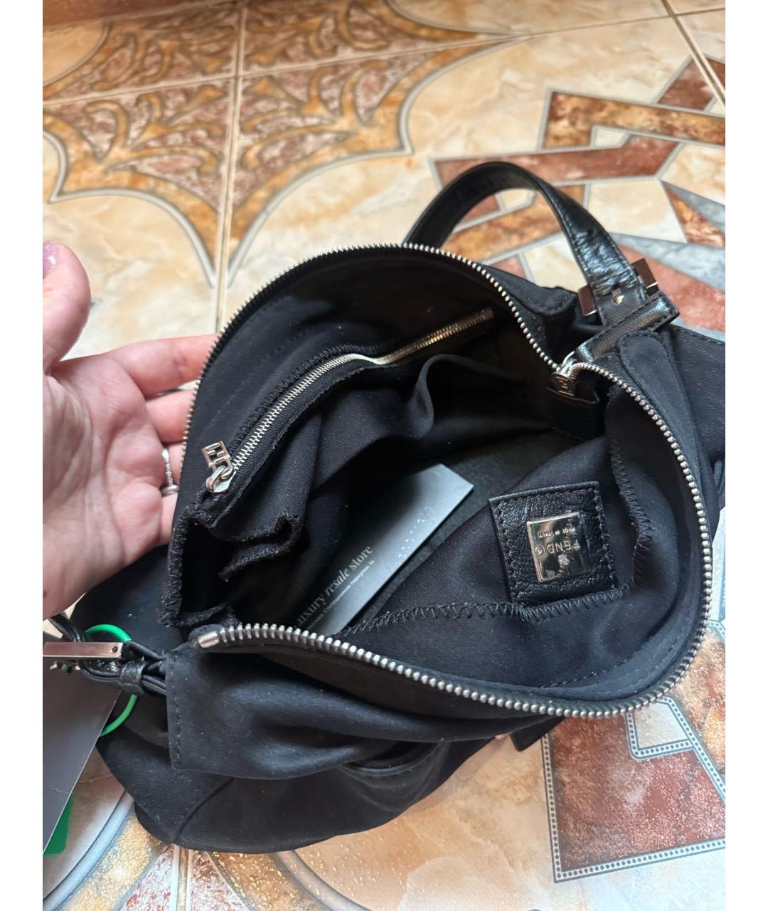 FENDI Черная тканевая сумка тоут, фото 3