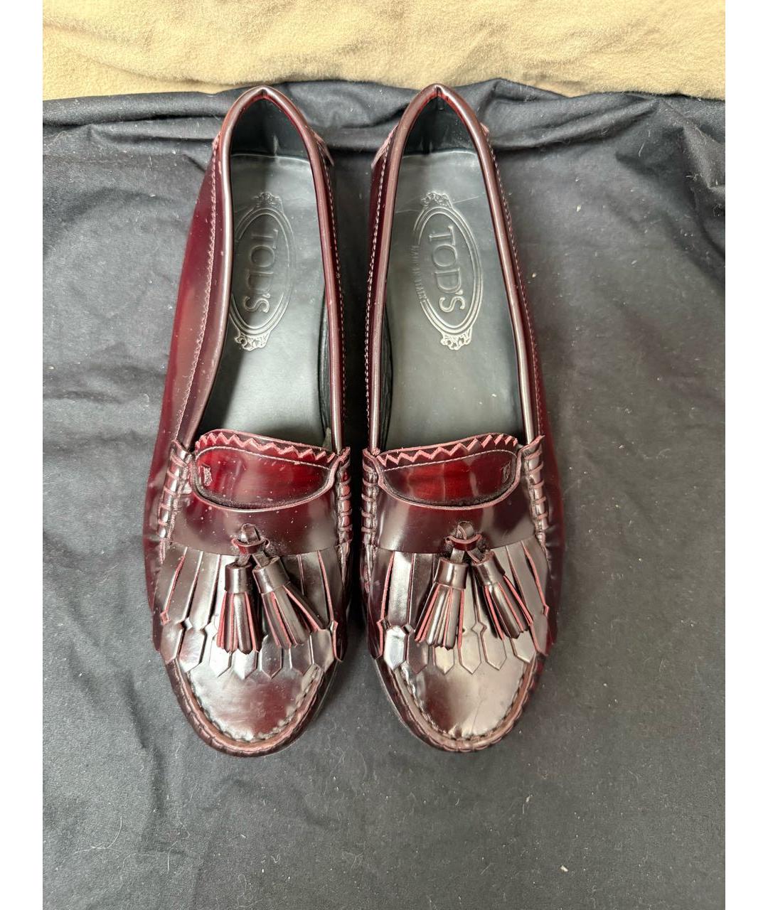 TOD'S Бордовые кожаные лоферы, фото 3