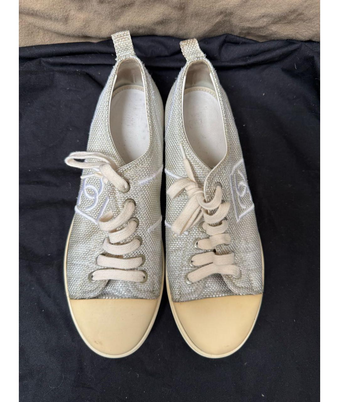 CHANEL Серебряные кожаные кеды, фото 3
