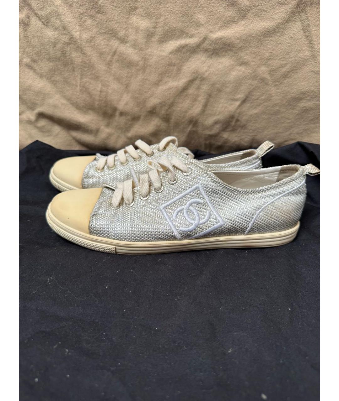CHANEL Серебряные кожаные кеды, фото 5