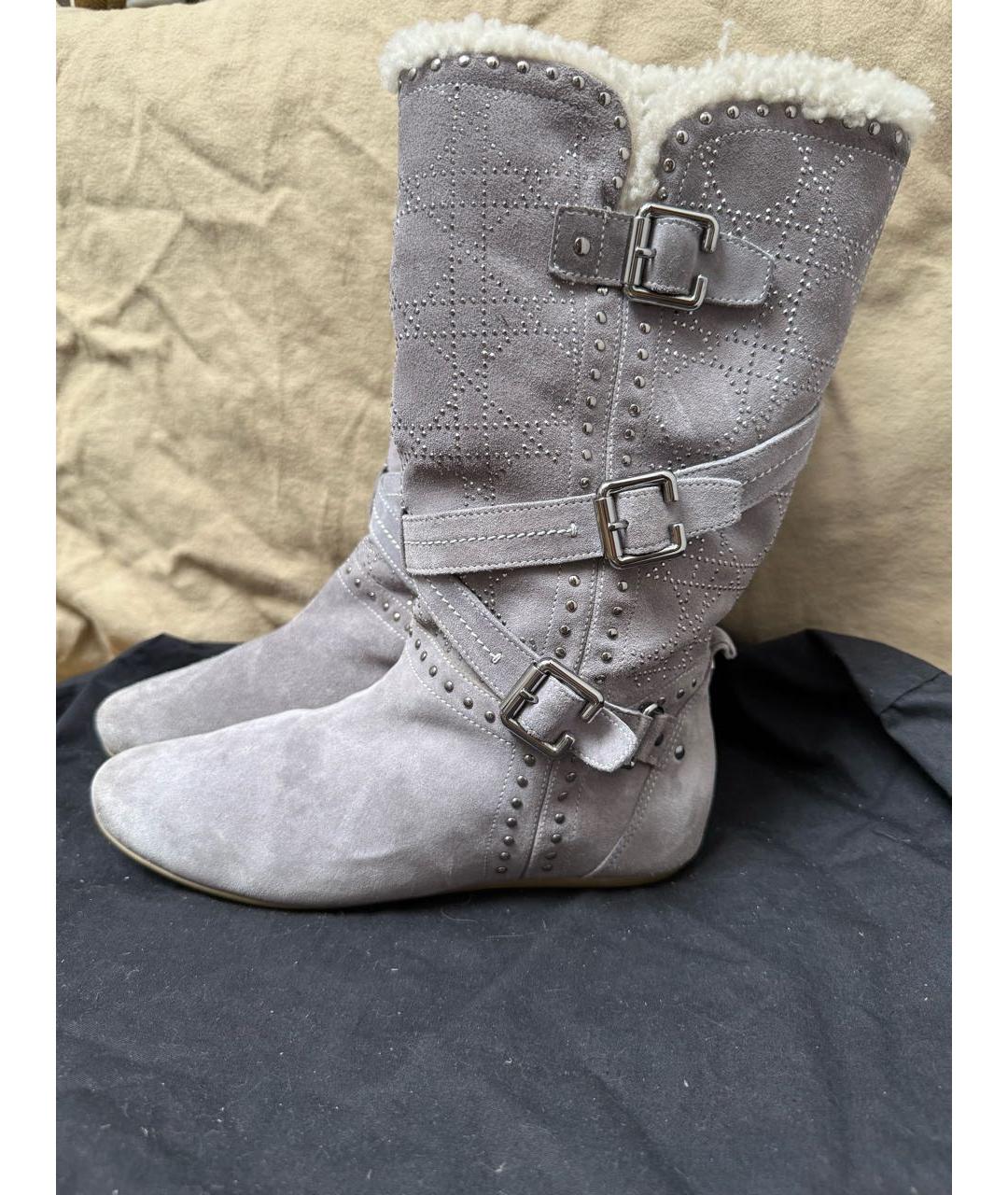 CHRISTIAN DIOR Серые замшевые сапоги, фото 5
