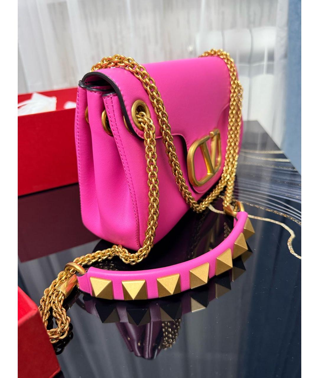 VALENTINO Розовая кожаная сумка через плечо, фото 2