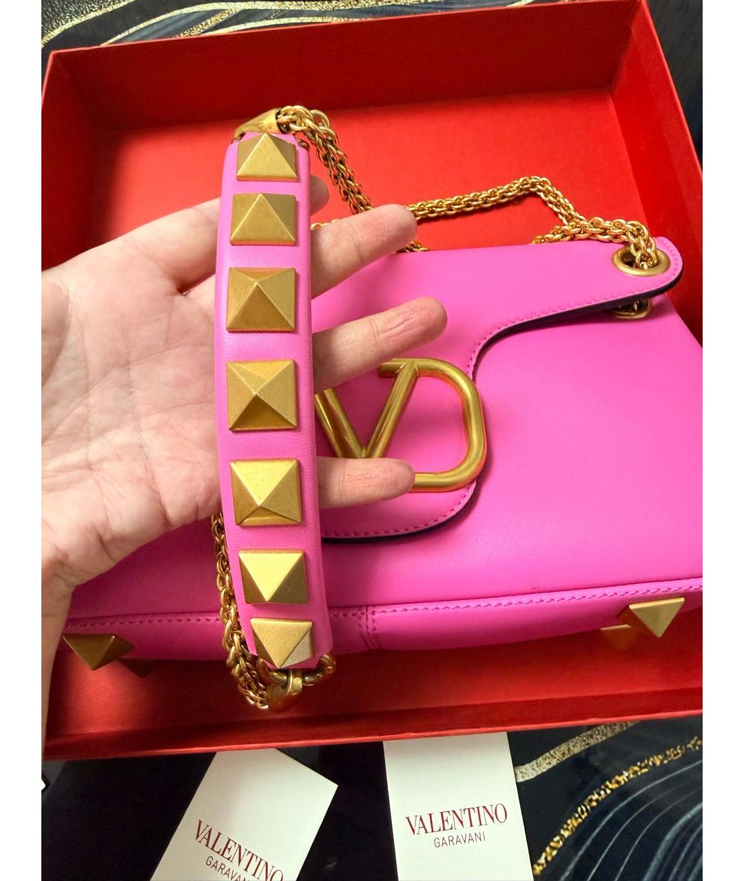 VALENTINO Розовая кожаная сумка через плечо, фото 6