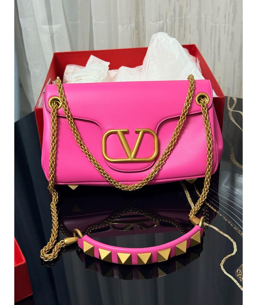 VALENTINO Розовая кожаная сумка через плечо, фото 9