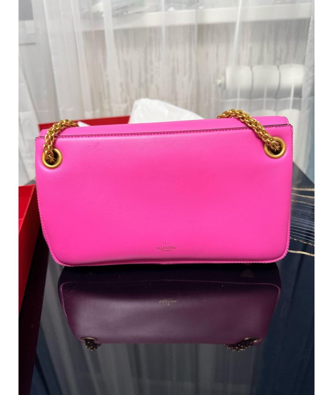 VALENTINO Розовая кожаная сумка через плечо, фото 3