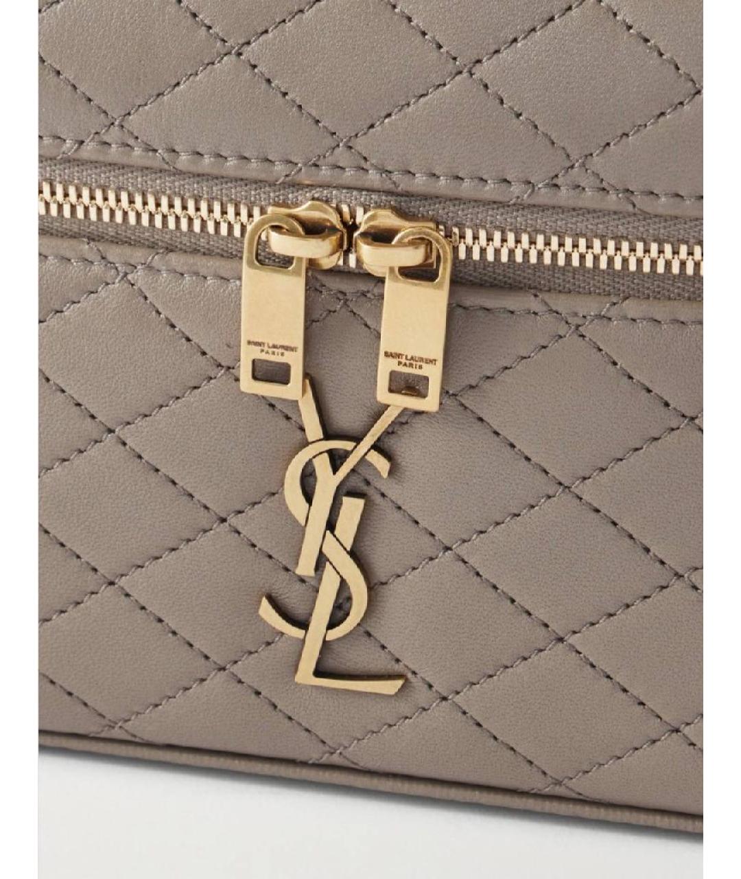 SAINT LAURENT Серая кожаная сумка с короткими ручками, фото 4