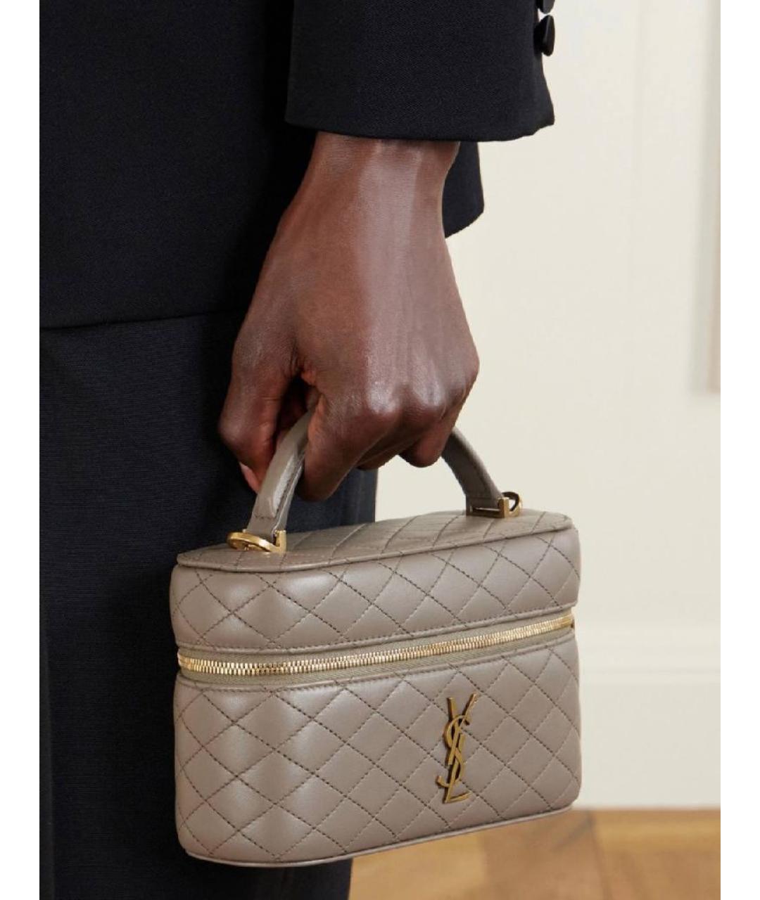 SAINT LAURENT Серая кожаная сумка с короткими ручками, фото 3