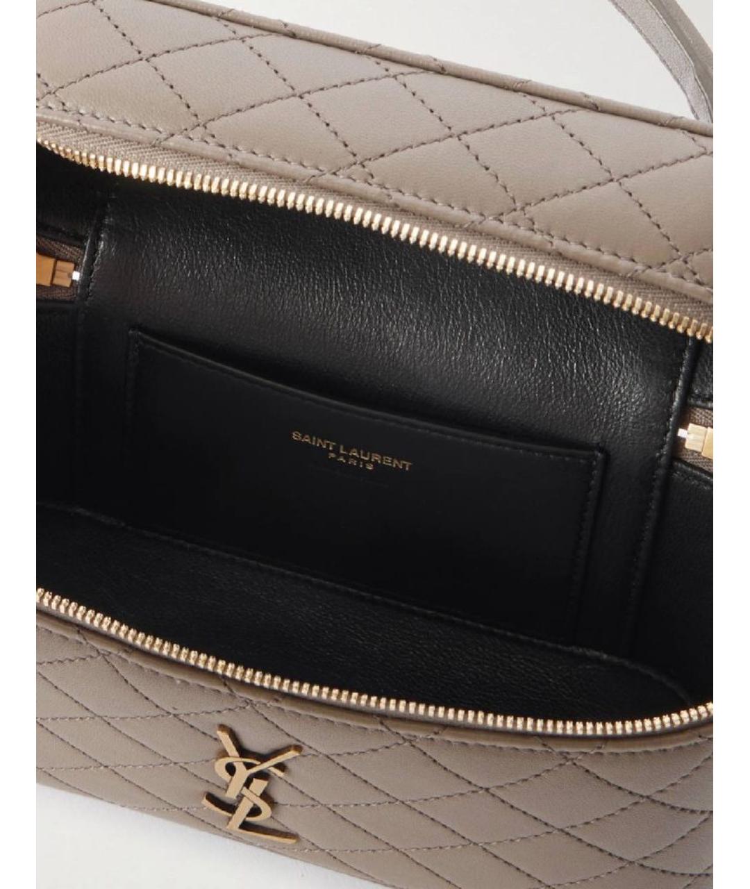 SAINT LAURENT Серая кожаная сумка с короткими ручками, фото 6