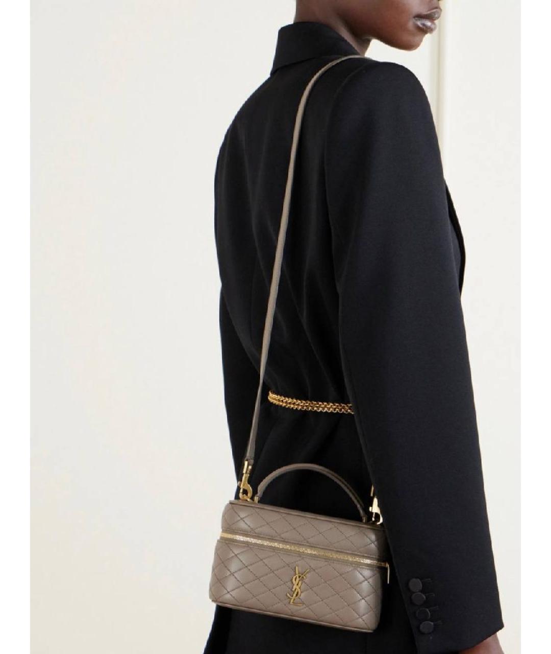 SAINT LAURENT Серая кожаная сумка с короткими ручками, фото 2