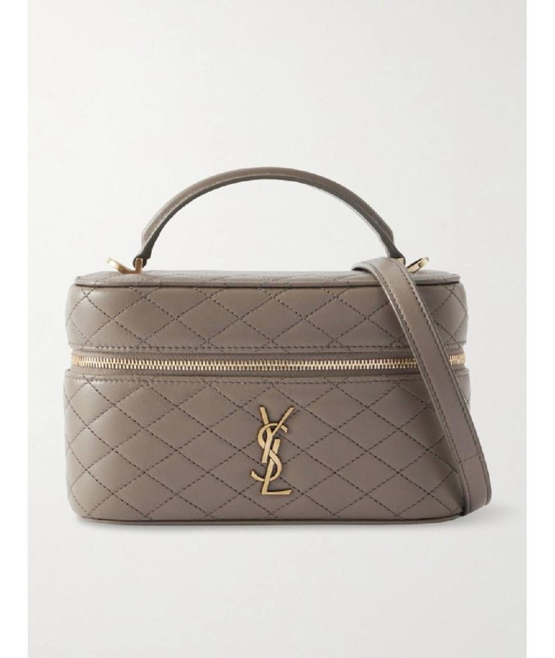 SAINT LAURENT Серая кожаная сумка с короткими ручками, фото 7
