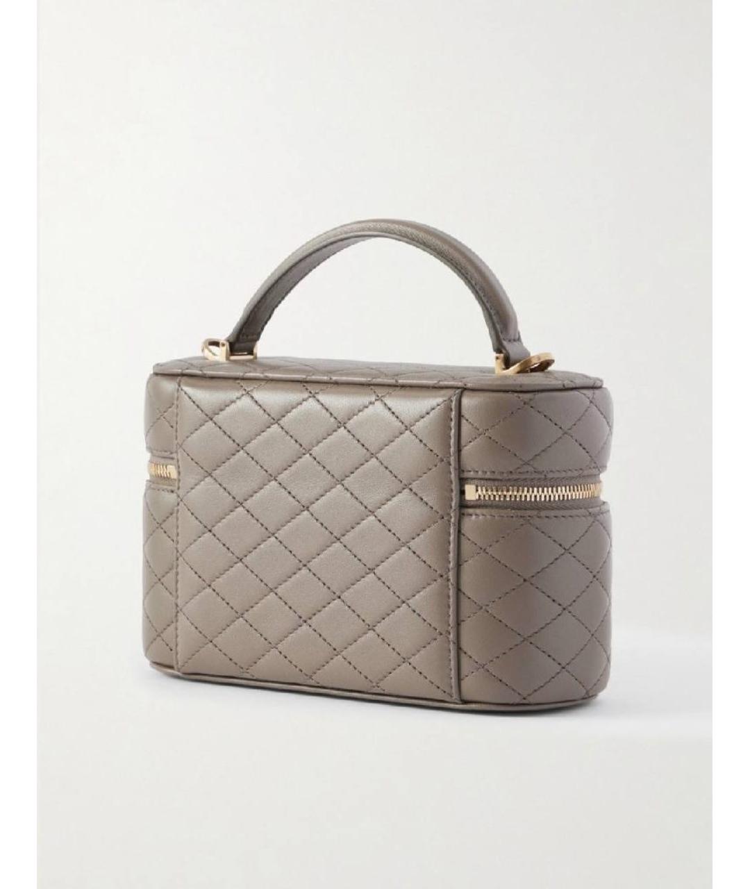 SAINT LAURENT Серая кожаная сумка с короткими ручками, фото 5