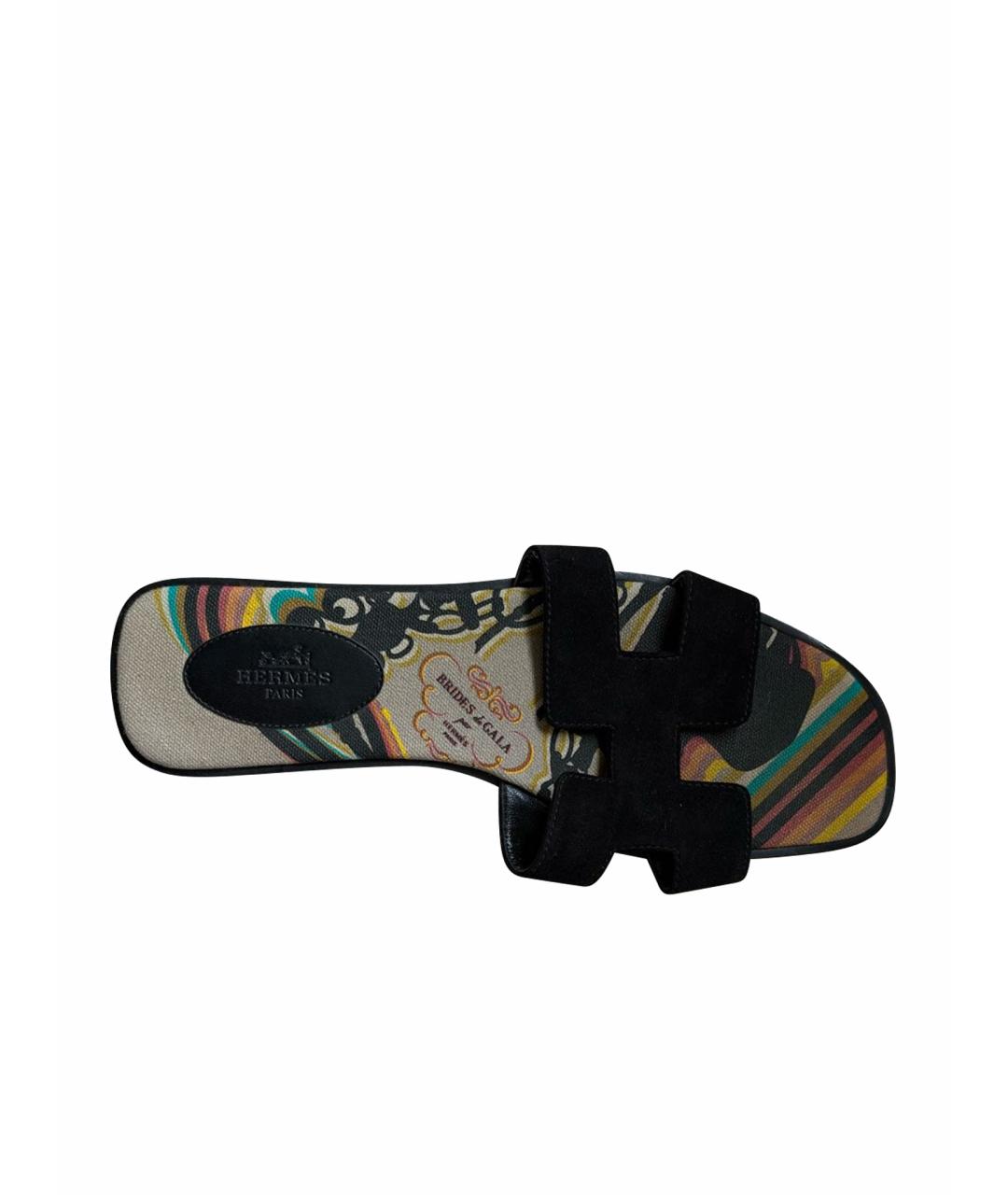 HERMES Черные замшевые шлепанцы, фото 1