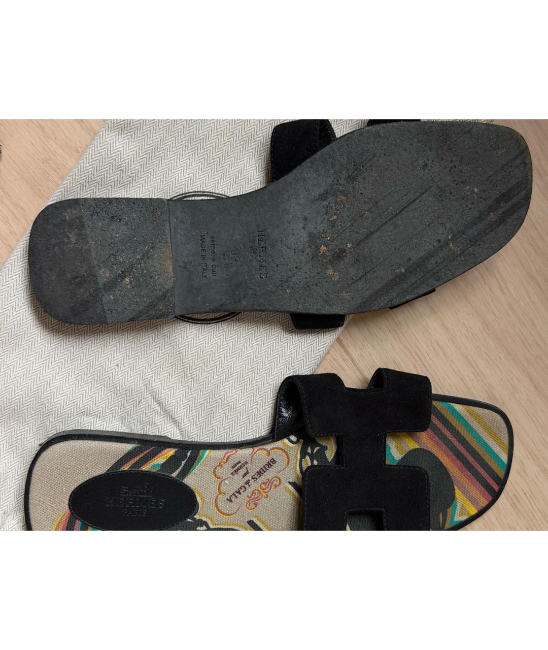 HERMES Черные замшевые шлепанцы, фото 3