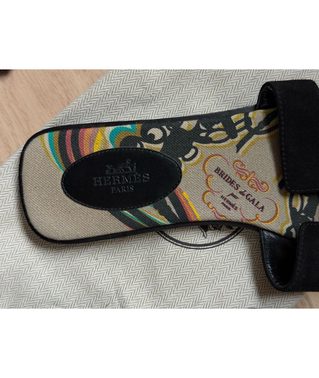 HERMES Черные замшевые шлепанцы, фото 4