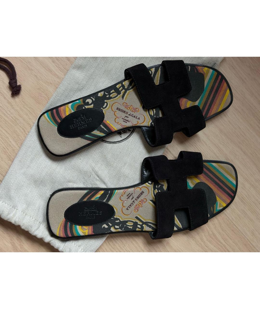 HERMES Черные замшевые шлепанцы, фото 5