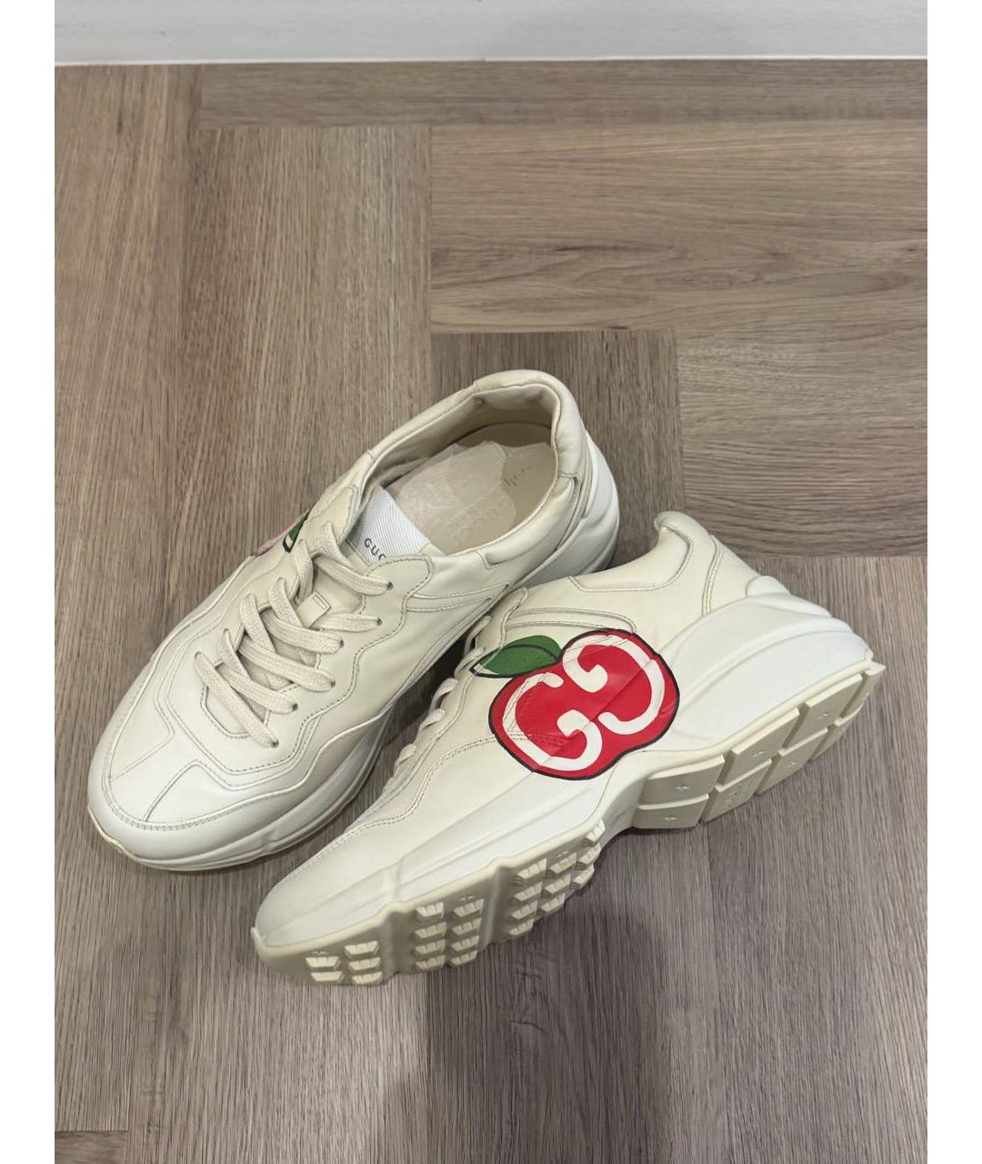 GUCCI Бежевые кожаные кроссовки, фото 5