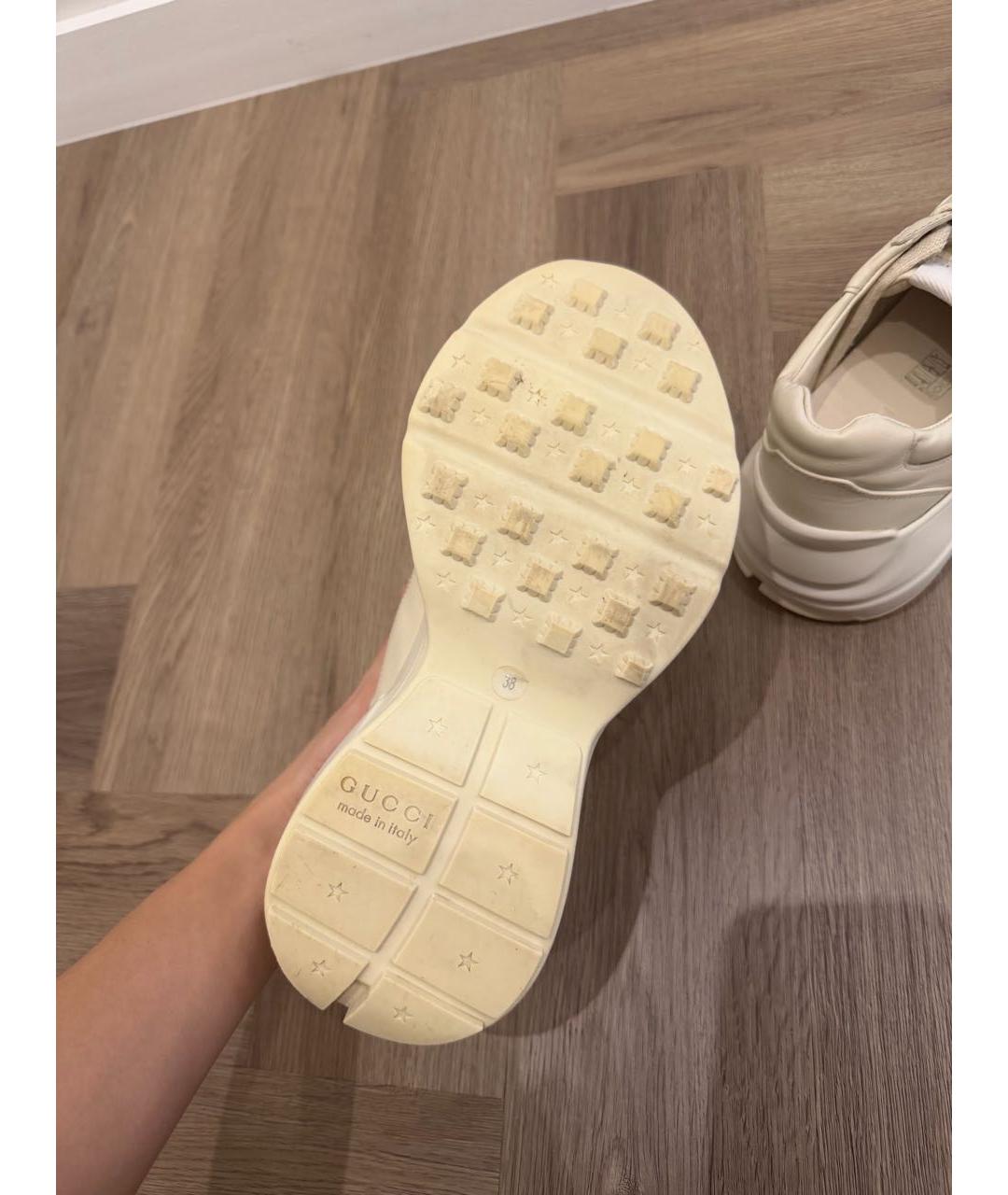 GUCCI Бежевые кожаные кроссовки, фото 4