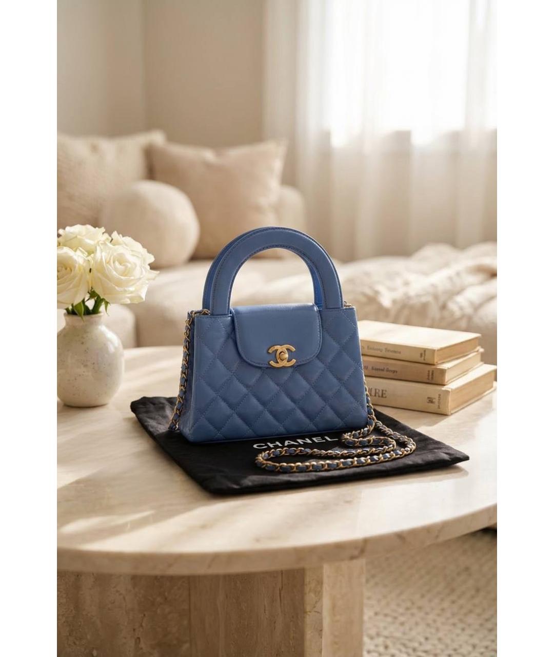 CHANEL Голубая кожаная сумка тоут, фото 5