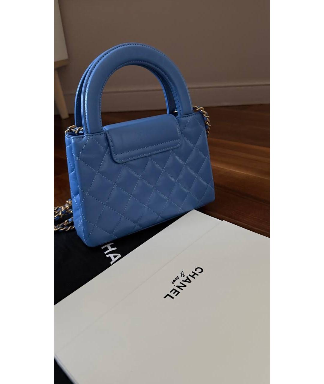 CHANEL Голубая кожаная сумка тоут, фото 3