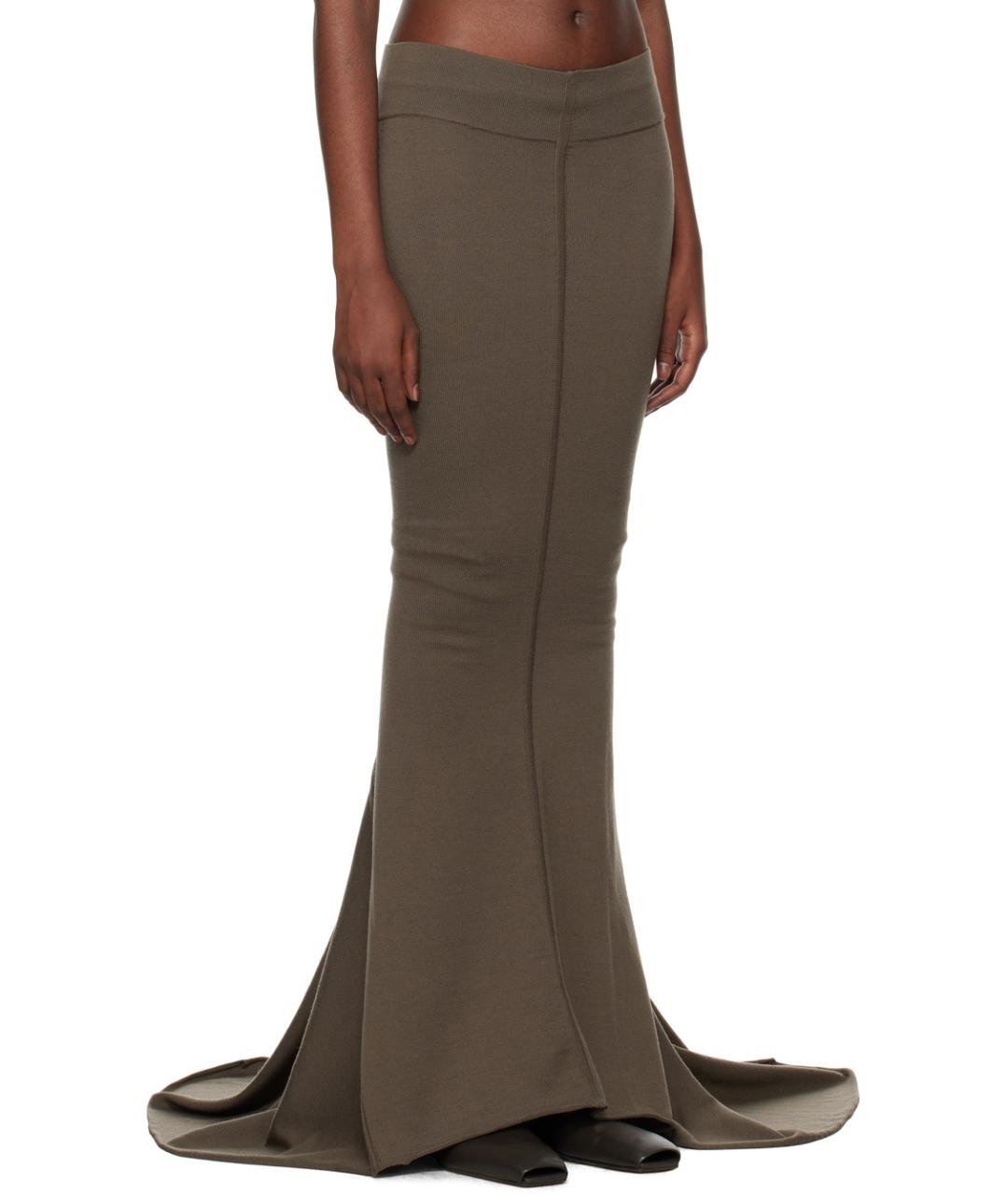 RICK OWENS Серая шерстяная юбка макси, фото 4