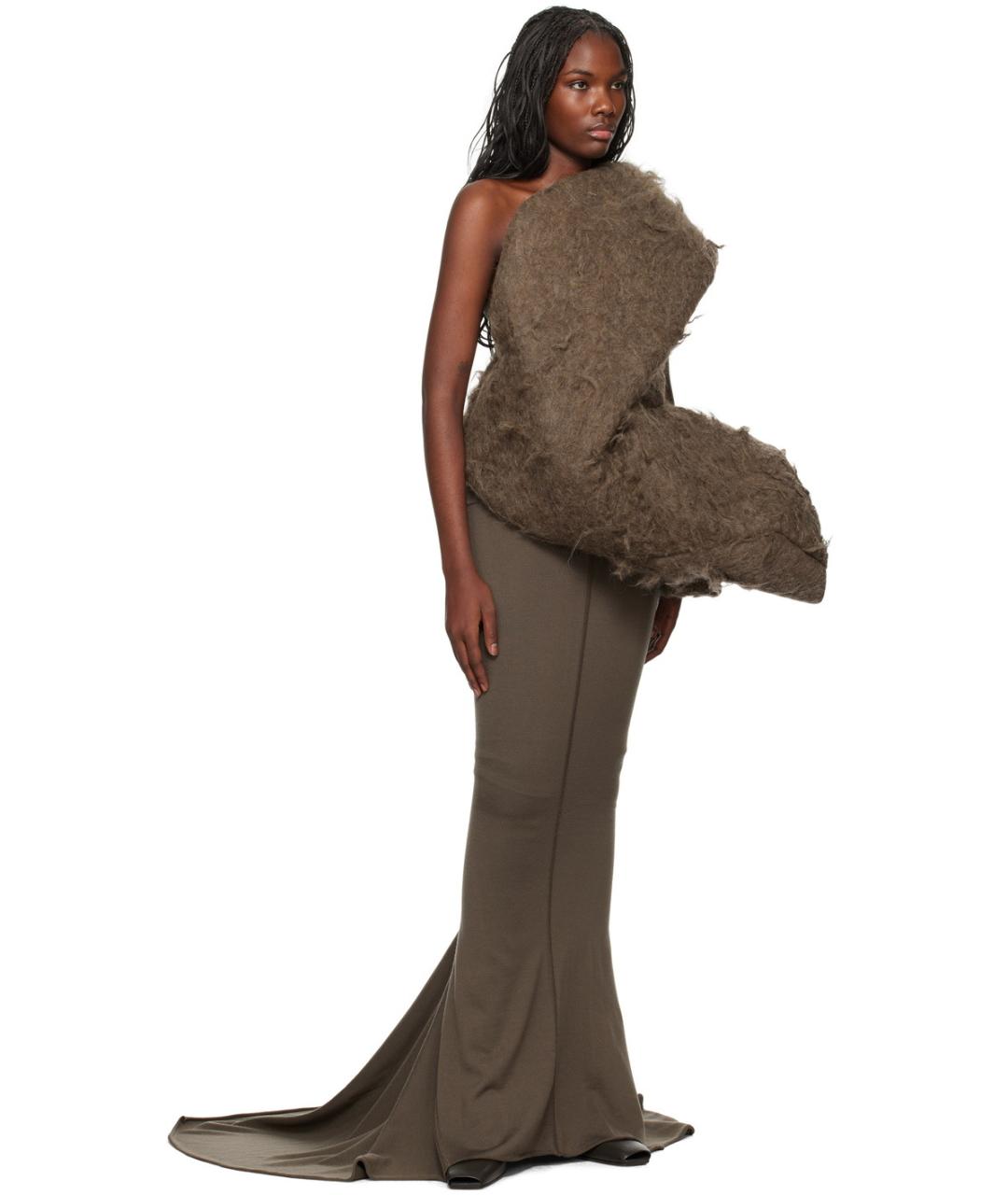 RICK OWENS Серая шерстяная юбка макси, фото 2