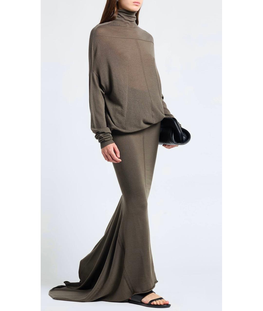 RICK OWENS Серая шерстяная юбка макси, фото 6