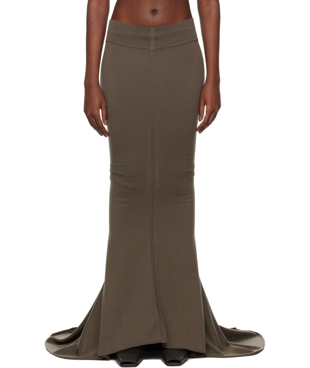 RICK OWENS Серая шерстяная юбка макси, фото 3