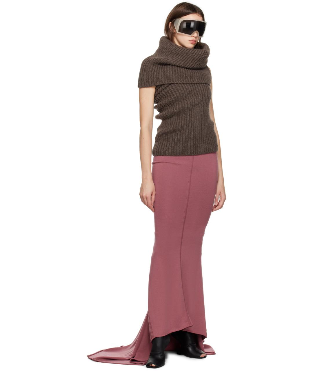 RICK OWENS Розовая шерстяная юбка макси, фото 2