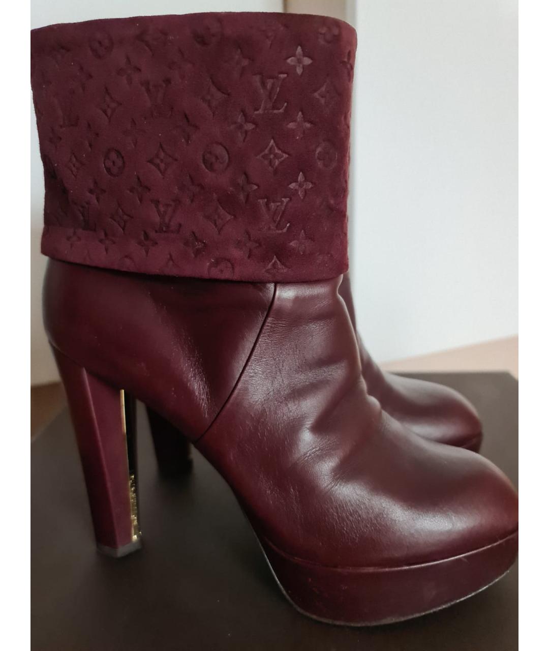 LOUIS VUITTON Бордовые кожаные ботильоны, фото 6