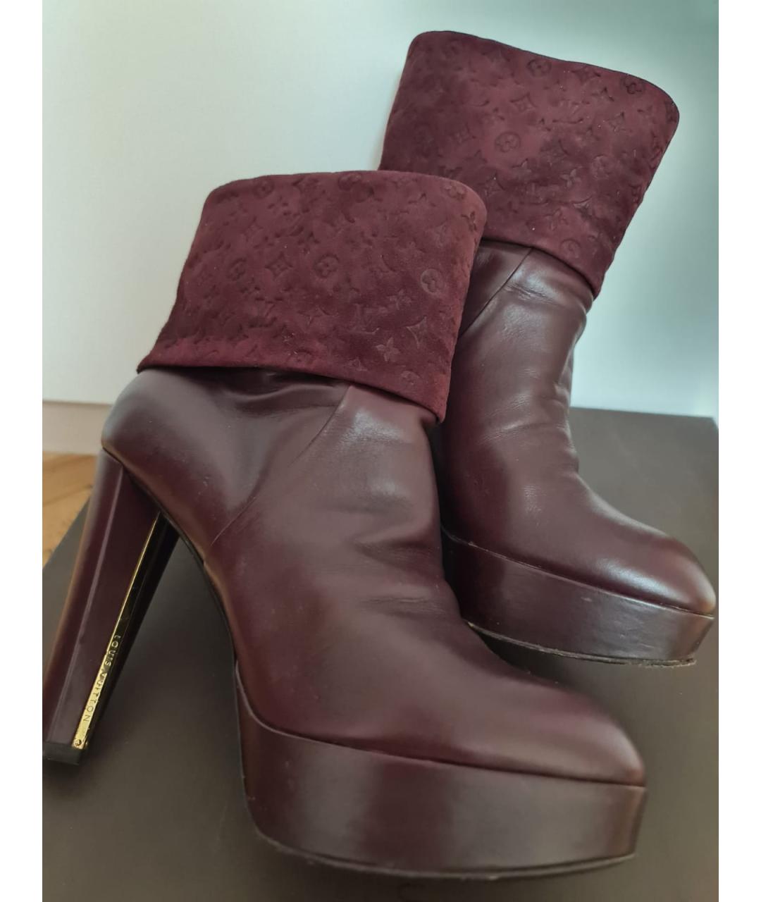 LOUIS VUITTON Бордовые кожаные ботильоны, фото 3