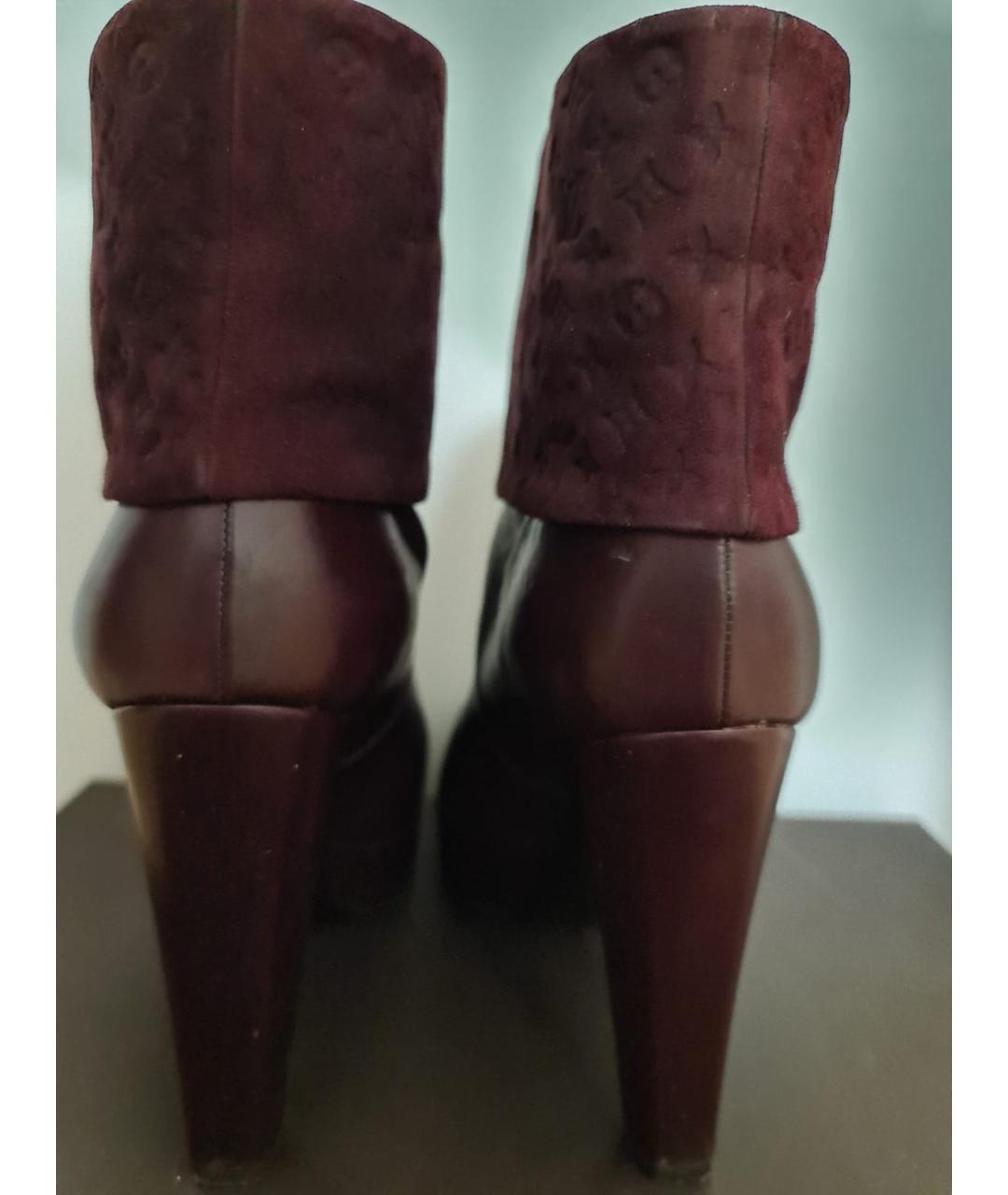 LOUIS VUITTON Бордовые кожаные ботильоны, фото 4