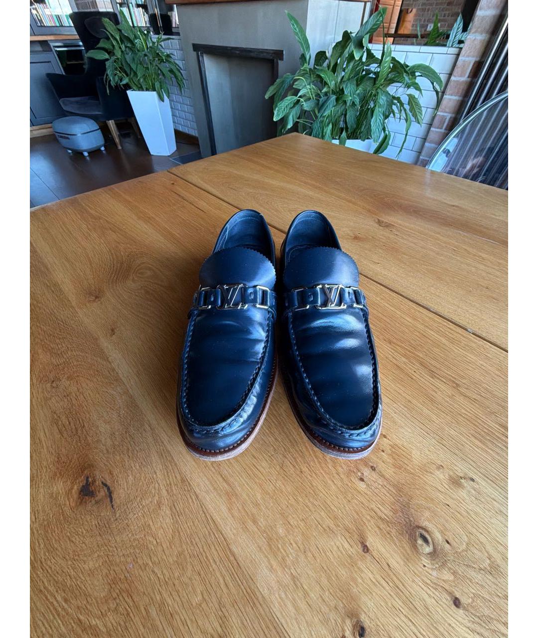LOUIS VUITTON Темно-синие кожаные лоферы, фото 2