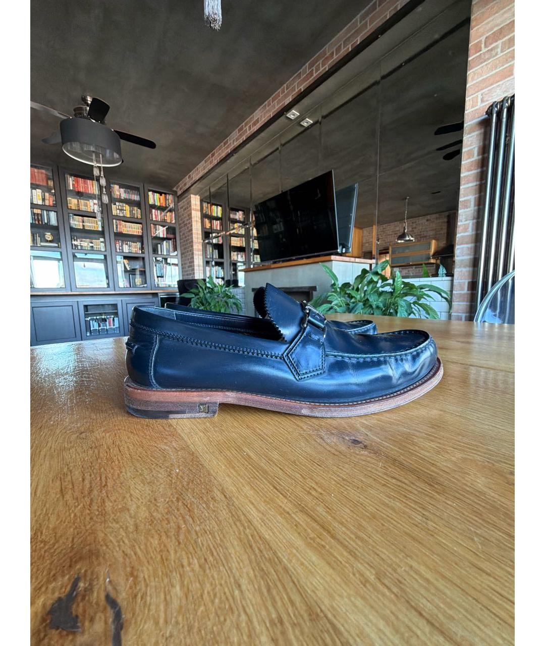 LOUIS VUITTON Темно-синие кожаные лоферы, фото 7