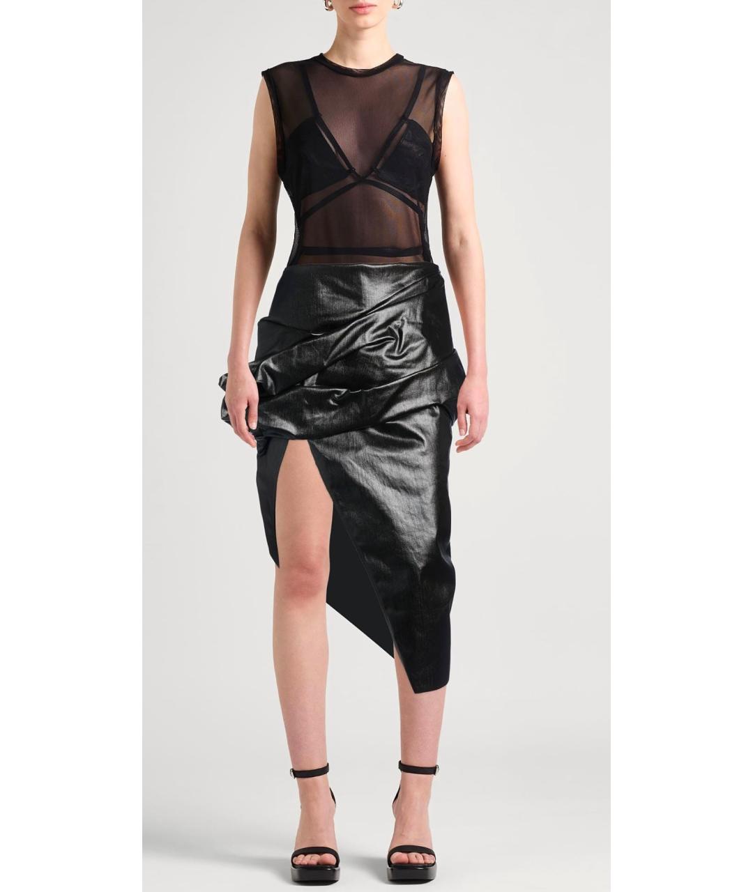 RICK OWENS Черная хлопковая юбка миди, фото 2