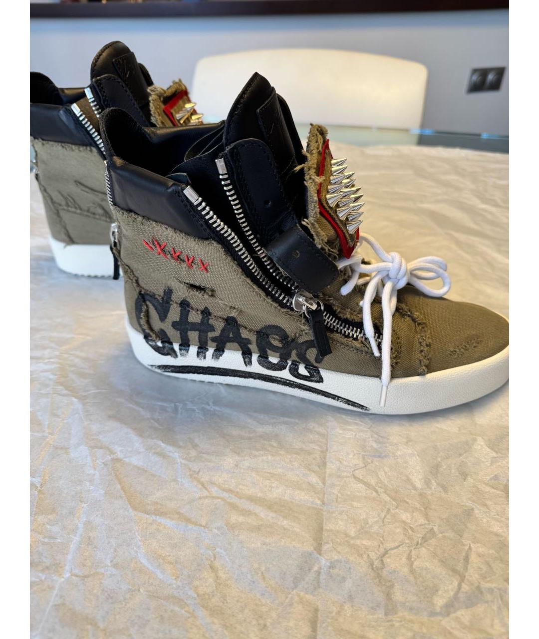 GIUSEPPE ZANOTTI DESIGN Хаки текстильные высокие кроссовки / кеды, фото 6
