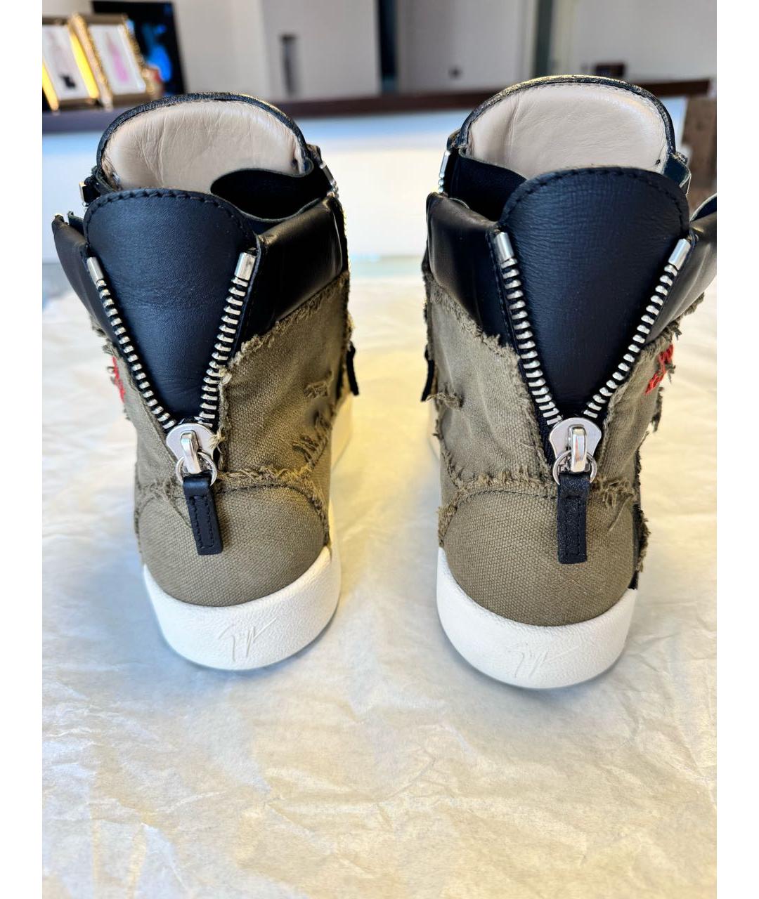 GIUSEPPE ZANOTTI DESIGN Хаки текстильные высокие кроссовки / кеды, фото 5