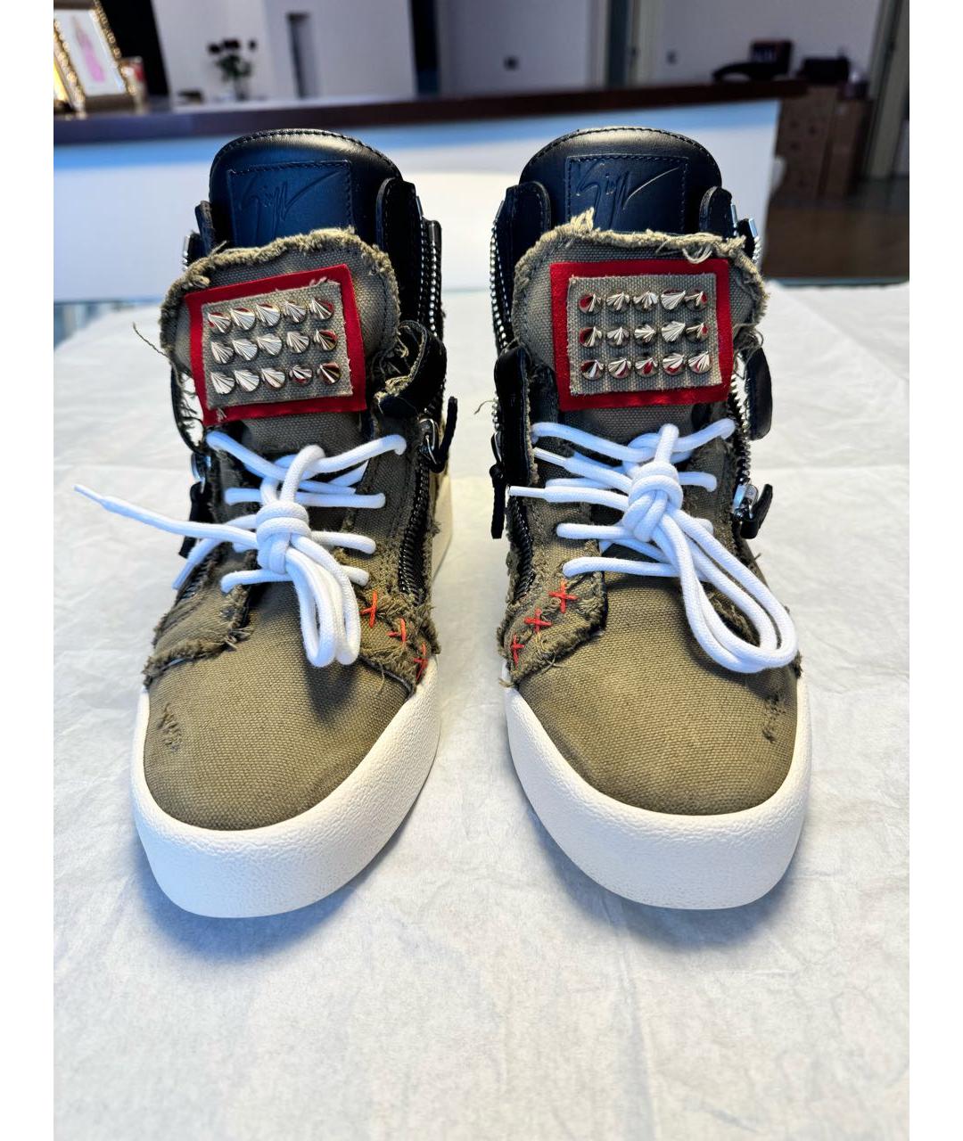 GIUSEPPE ZANOTTI DESIGN Хаки текстильные высокие кроссовки / кеды, фото 3
