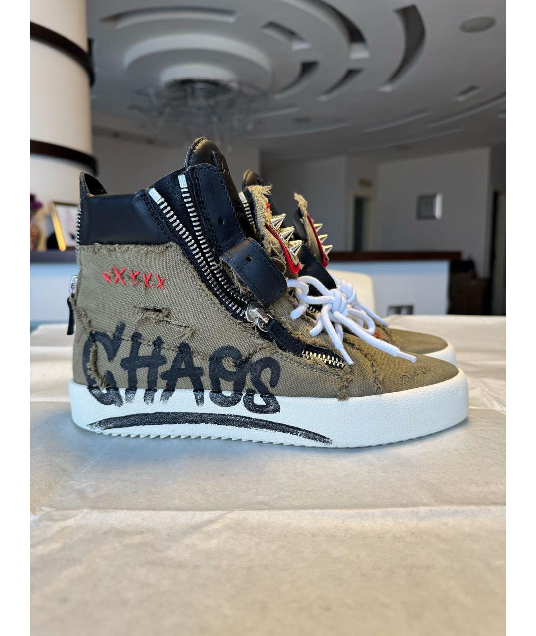 GIUSEPPE ZANOTTI DESIGN Хаки текстильные высокие кроссовки / кеды, фото 2