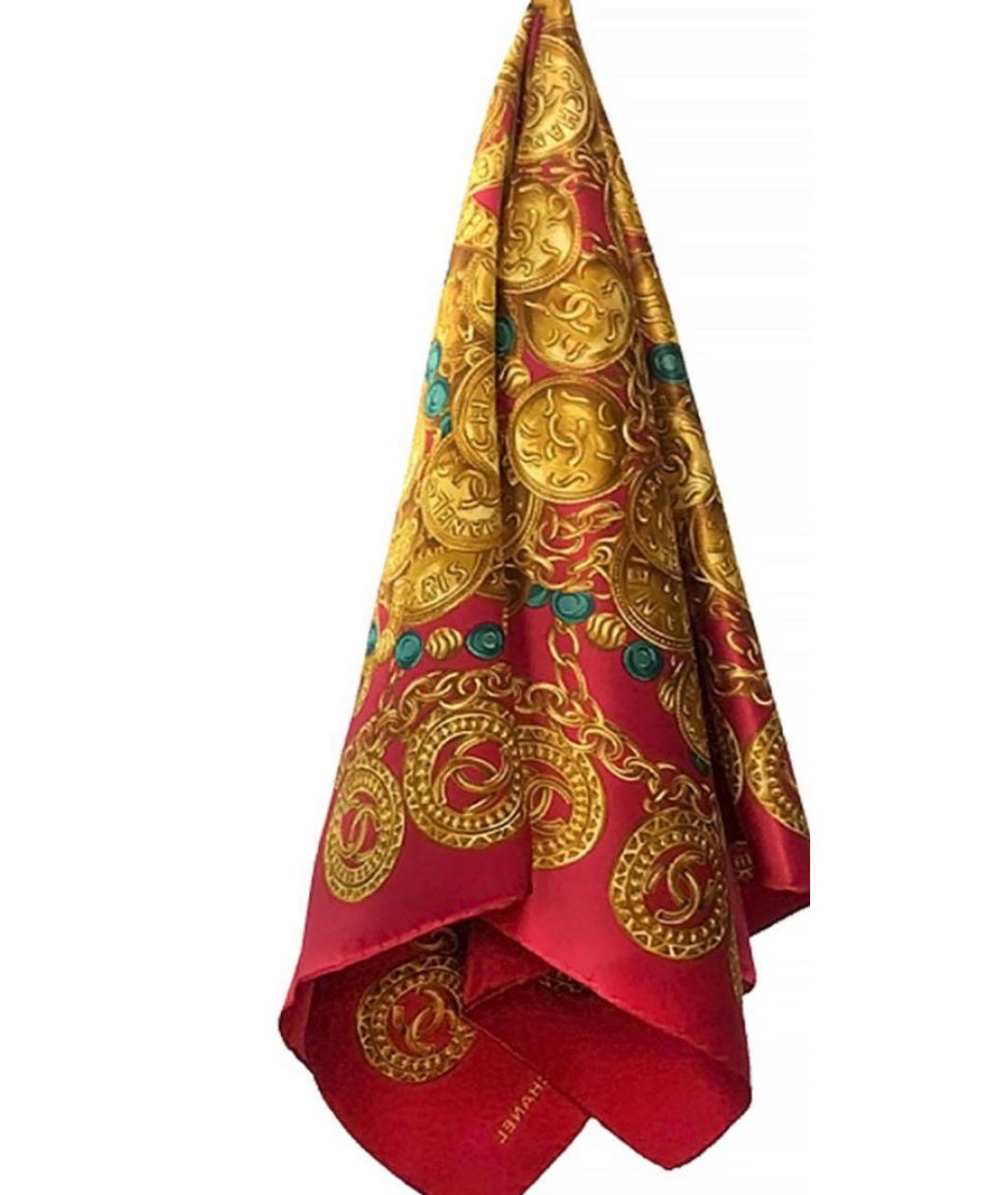 CHANEL Красный шелковый платок, фото 4