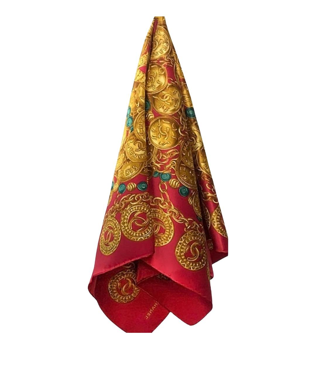 CHANEL Красный шелковый платок, фото 1