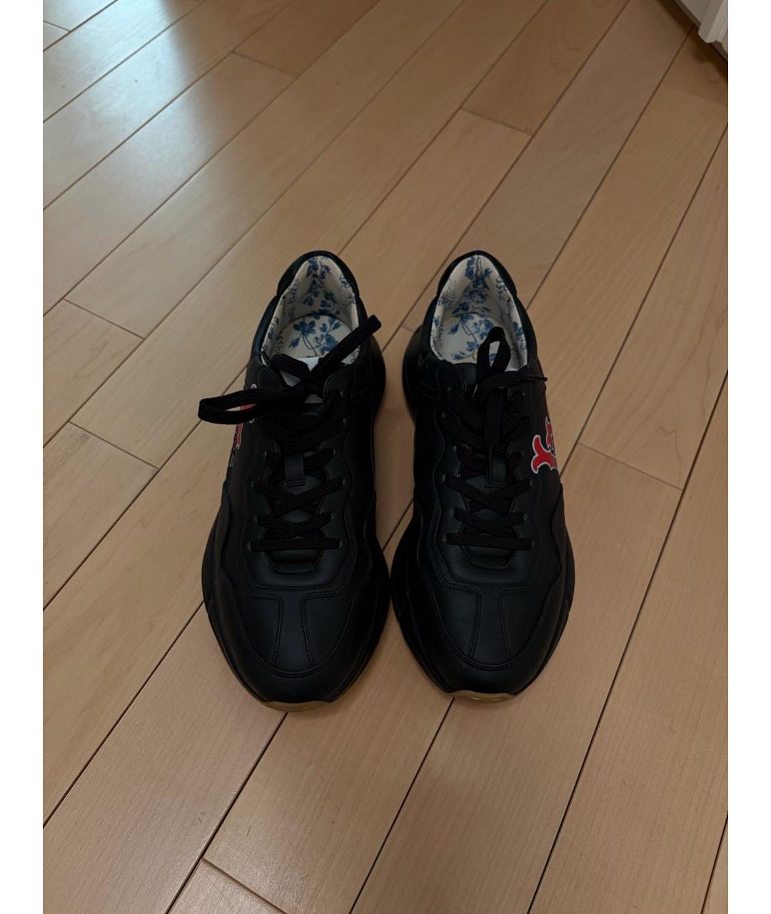 GUCCI Черные кожаные низкие кроссовки / кеды, фото 2