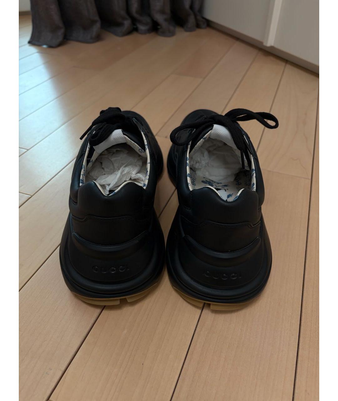 GUCCI Черные кожаные низкие кроссовки / кеды, фото 4