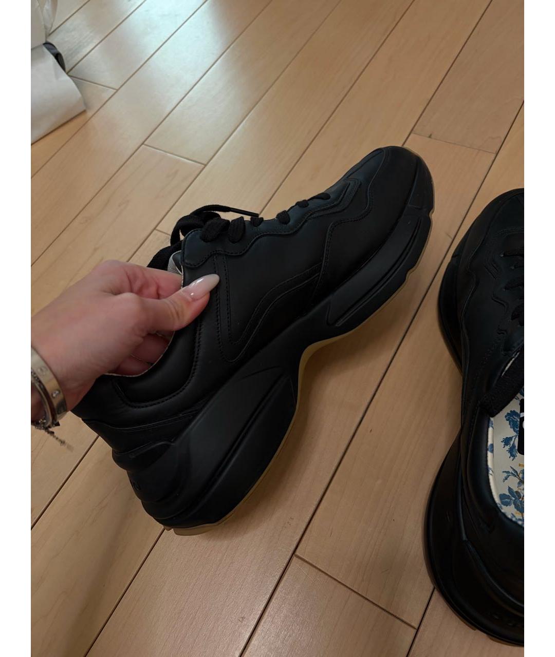 GUCCI Черные кожаные низкие кроссовки / кеды, фото 6