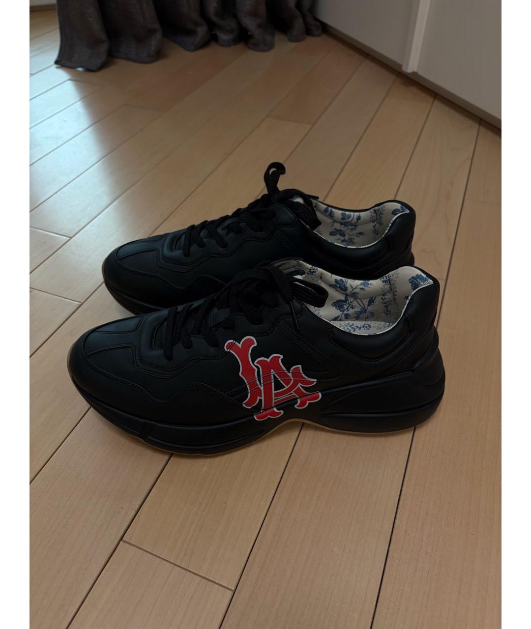 GUCCI Черные кожаные низкие кроссовки / кеды, фото 8