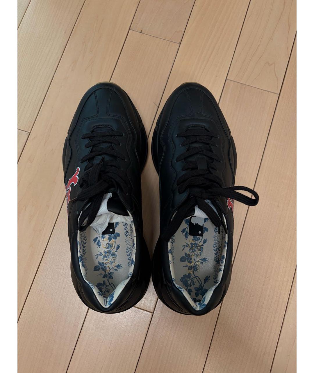 GUCCI Черные кожаные низкие кроссовки / кеды, фото 3