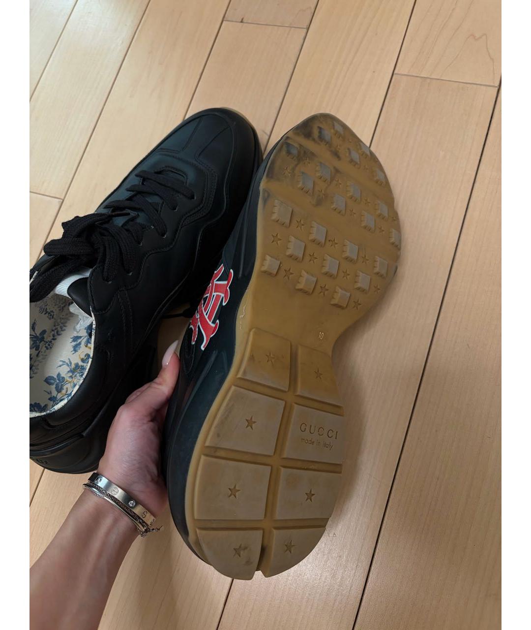 GUCCI Черные кожаные низкие кроссовки / кеды, фото 7