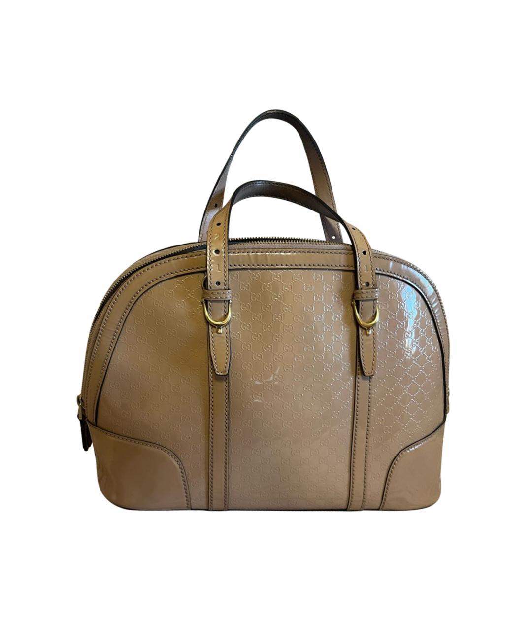 GUCCI Бежевая сумка с короткими ручками из лакированной кожи, фото 1
