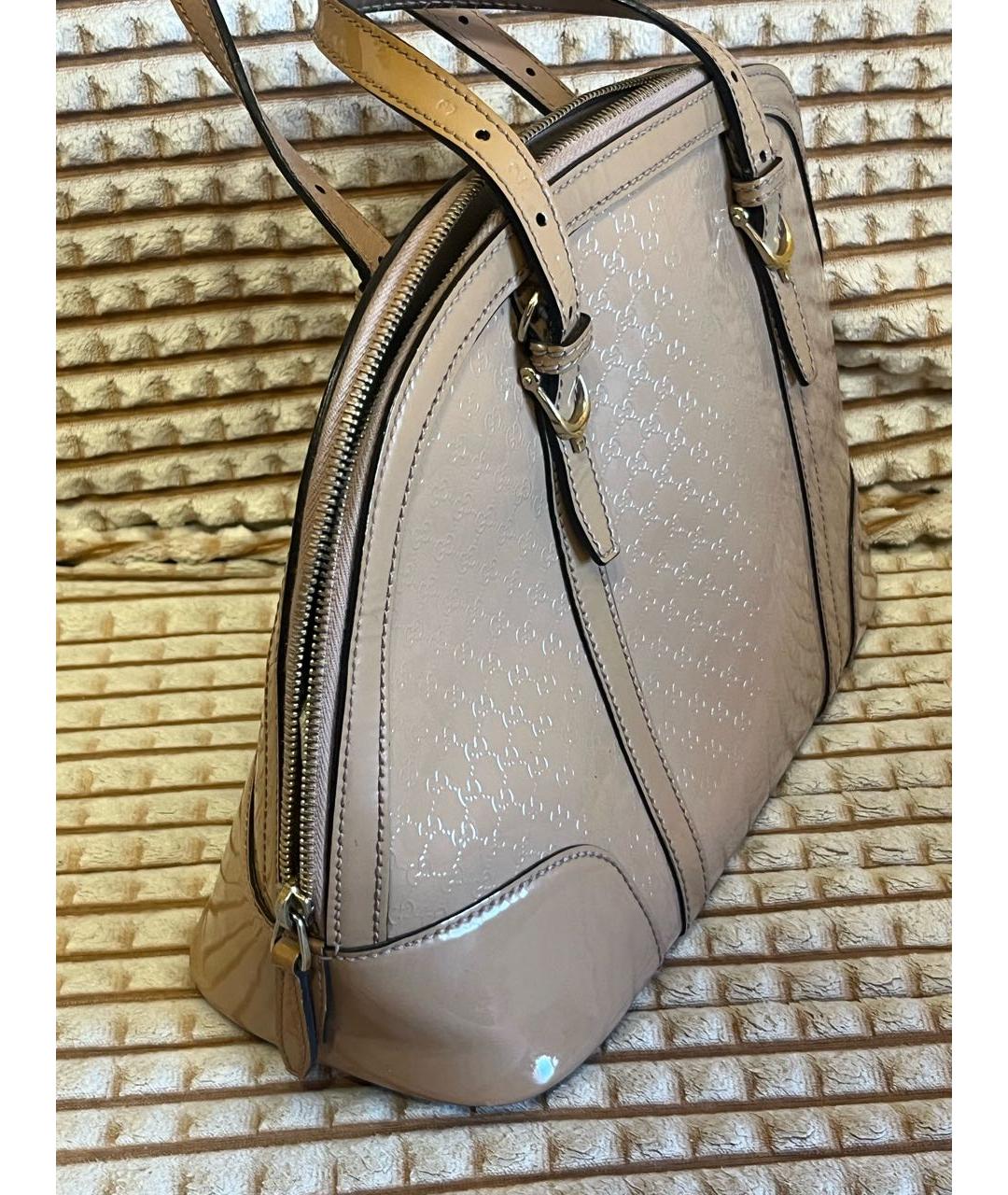 GUCCI Бежевая сумка с короткими ручками из лакированной кожи, фото 2